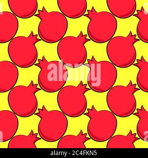 Pomegranate pattern, seamless pattern on yellow background. Stock Vector