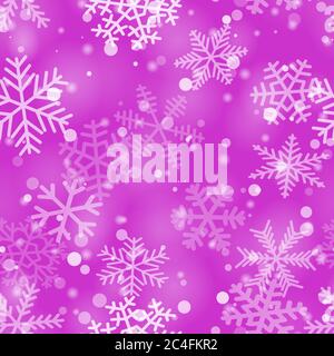 Christmas seamless pattern of snowflakes of different shapes, sizes and transparency in purple colors Stock Vector