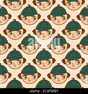 Sherlock Holmes pattern, seamless pattern on orange background. Stock Vector