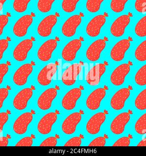 Sausage pattern, seamless pattern on blue background. Stock Vector