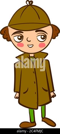 Cute Sherlock Holmes, illustration, vector on white background Stock Vector