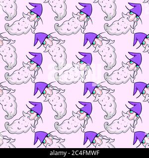 Wizard pattern, seamless pattern on violet background. Stock Vector