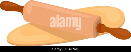 Dough with rolling pin, illustration, vector on white background Stock Vector
