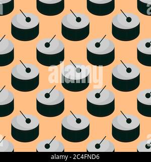 Drums pattern, seamless pattern on red background. Stock Vector