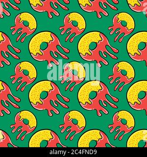Donuts pattern, seamless pattern on green background. Stock Vector