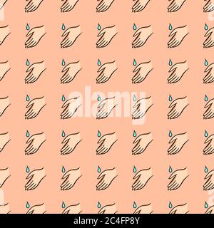 Hand washing, seamless pattern on rose background. Stock Vector