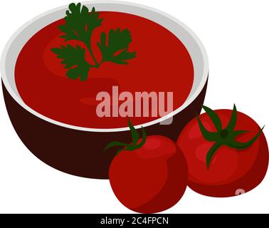 Tomato soup, illustration, vector on white background Stock Vector