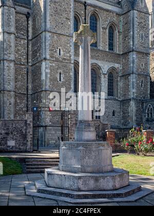ROCHESTER, KENT, UK - SEPTEMBER 13, 2019: The War Memorial with the Cathedral in the background Stock Photo