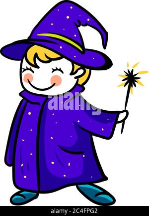 Happy wizard, illustration, vector on white background Stock Vector