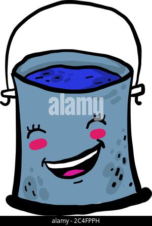 Happy paint can, illustration, vector on white background Stock Vector