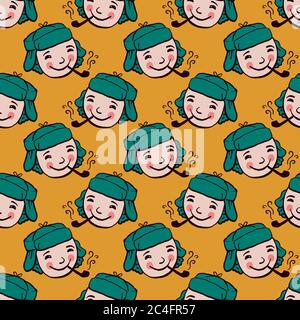 Sherlock Holmes pattern, seamless pattern on green background. Stock Vector
