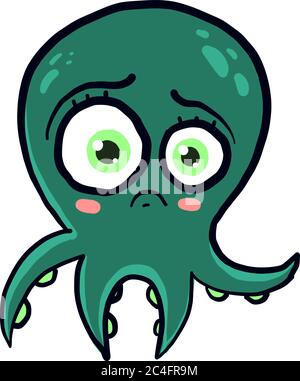 Green sad octopus, illustration, vector on white background Stock Vector