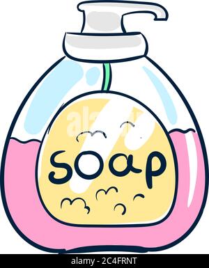 Pink soap in bottle, illustration, vector on white background Stock Vector