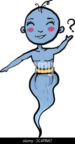 Happy genie, illustration, vector on white background Stock Vector