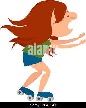 Girl on roller skates, illustration, vector on white background Stock Vector