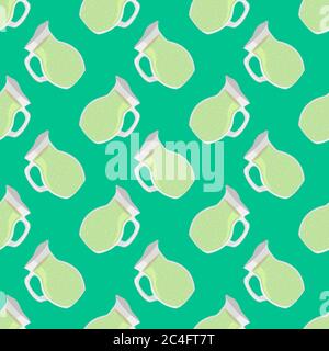 Kettle pattern, seamless pattern on green background. Stock Vector
