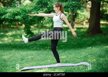A young woman is engaged in sports, a healthy lifestyle, Stock Photo