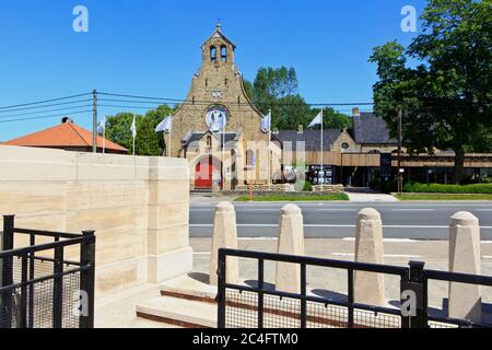 View at the First World War Hooge Crater Museum from the Hooge Crater Cemetery in Zillebeke (Ypres), Belgium Stock Photo