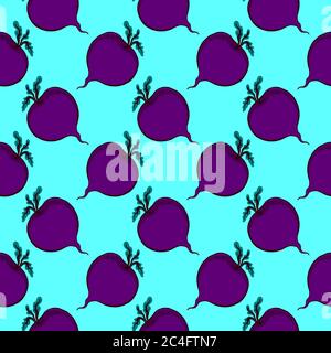 Beets pattern, seamless pattern on blue background. Stock Vector
