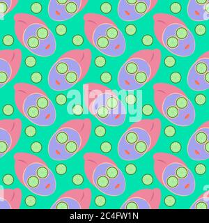 Cucumber mask, seamless pattern on blue background. Stock Vector