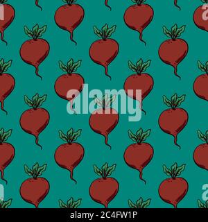 Beets pattern, seamless pattern on blue background. Stock Vector