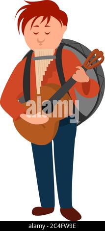 One man band, illustration, vector on white background Stock Vector