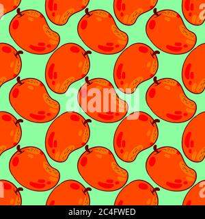 Mango pattern, seamless pattern on green background. Stock Vector