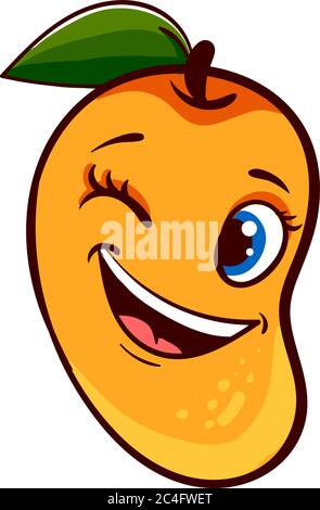 Winking mango, illustration, vector on white background Stock Vector