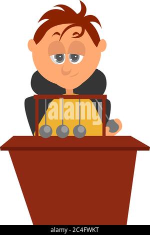 Man with Newtons cradle, illustration, vector on white background Stock Vector