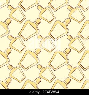 Perfume in bottle, seamless pattern on light background. Stock Vector