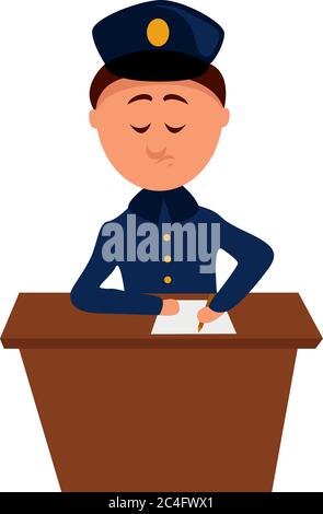 Policeman in police station, illustration, vector on white background Stock Vector