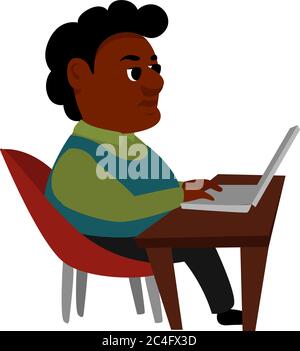 Man working in office, illustration, vector on white background Stock Vector