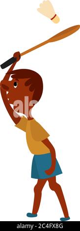 Man playing badminton, illustration, vector on white background Stock Vector