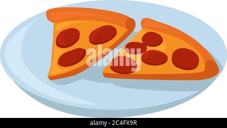 Pizza on a plate, illustration, vector on white background Stock Vector