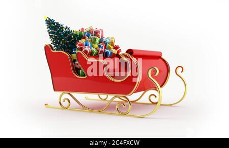 3d rendering of Santa Claus sleigh full of presents and pulled by ...