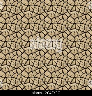 Seamless texture of a dry, arid land with patches of grass coming through the cracks Stock Photo