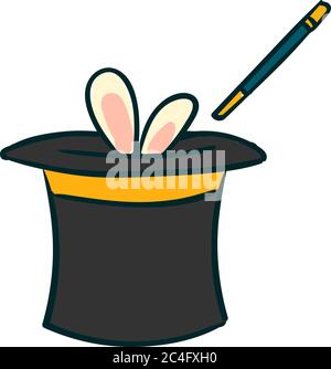 rabbit in a magic hat, illustration, vector on white background Stock Vector