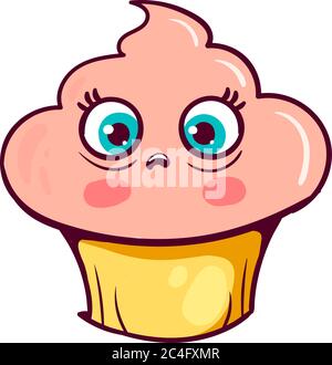 Scared cupcake, illustration, vector on white background Stock Vector