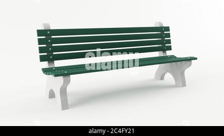 3D render of a classic green park bench isolated on white Stock Photo