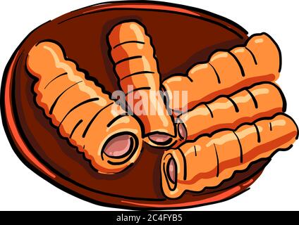 Sausage in the dough, illustration, vector on white background Stock Vector