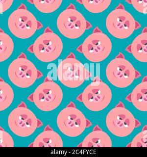 Pig pattern, seamless pattern on blue background. Stock Vector
