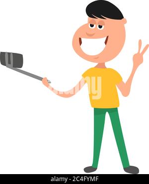 Selfie stick, illustration, vector on white background Stock Vector