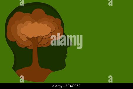 Human mind with tree in green background, 3D rendering Stock Photo