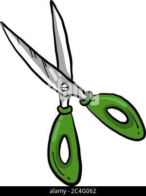Green scissors, illustration, vector on white background Stock Vector