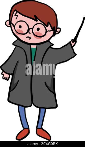 Boy with magic wand, illustration, vector on white background Stock Vector