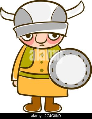 Viking with shield, illustration, vector on white background Stock Vector