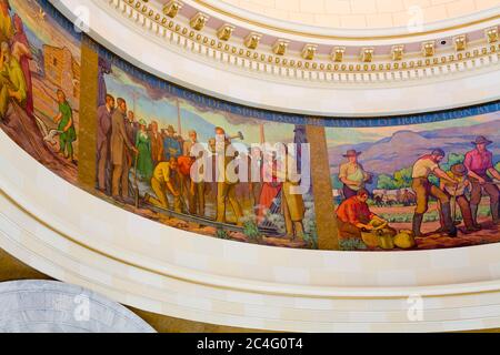 Mural in the rotunda, State Capitol Building, Salt Lake City, Utah, USA, North America Stock Photo