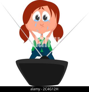 Girl watching melodrama, illustration, vector on white background Stock Vector