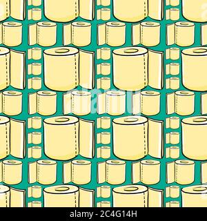 Toilet paper, seamless pattern on green background. Stock Vector