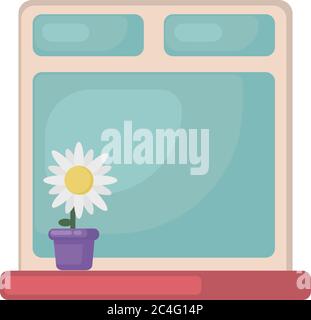 Window with flower, illustration, vector on white background Stock Vector